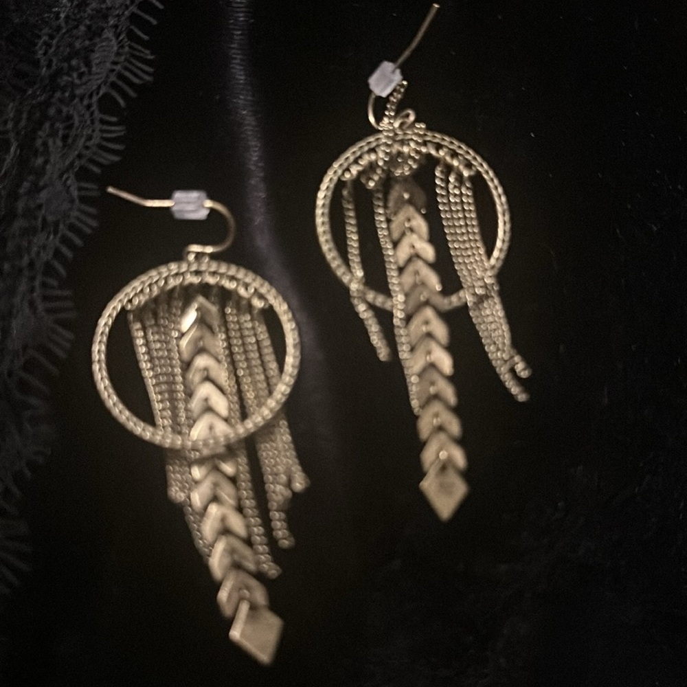 Antique Gold Tone Premier Designs Dangle Hoops